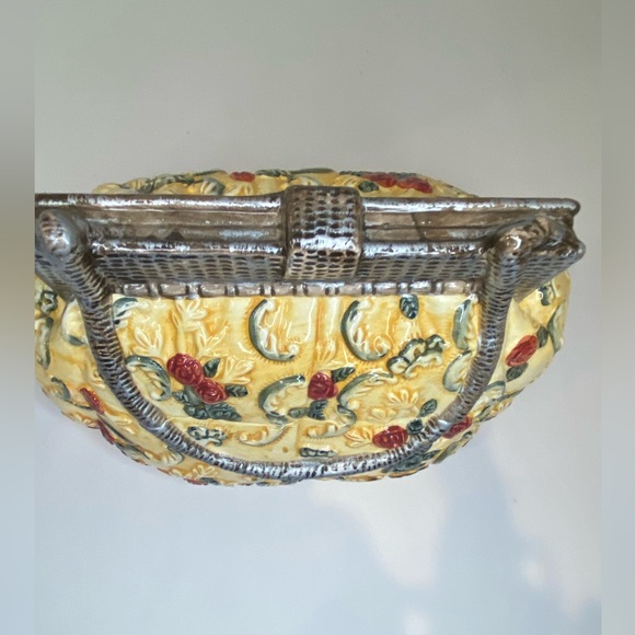 Vtg Porcelain Purse Shaped Cookie Jar Yellow, Green, Silver and Red - Picture 4 of 14